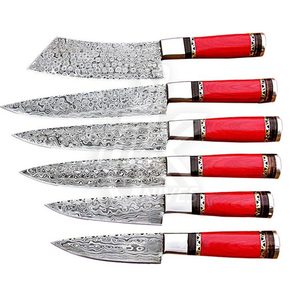Custom Handmade Damascus Steel Chef <b>Knife</b> <b>Set</b> with Camel Horn Handle <b>Set</b> 5 Pcs and Genuine Leather Sheath Chef <b>Set</b> - Product Image 5