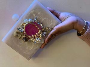 <b>White</b> Glitter Rhinestone Resin <b>Women</b> Hand <b>Bag</b> Best Quality Clutch <b>For</b> Wedding Parties Anniversary Use High Profile Product - Product Image 4