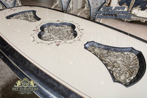 Meubles de salle à manger en bois massif poli et argent, Design de luxe, Style italien, ensemble de Table à manger lourd, Set de Style européen - Product Image 2