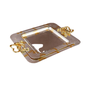 Plateau de service décoratif en acier inoxydable avec poignées en laiton Plateau de service à dessert de forme personnalisée de la meilleure qualité - Product Image 3