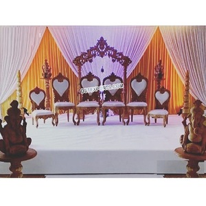 Stylish Wedding Mandap Decor Vidhi Chairs Mandap Ceremony Chairs Set for Wedding Hindu Wedding Wooden Carved Mandap Chairs - Product Image 1