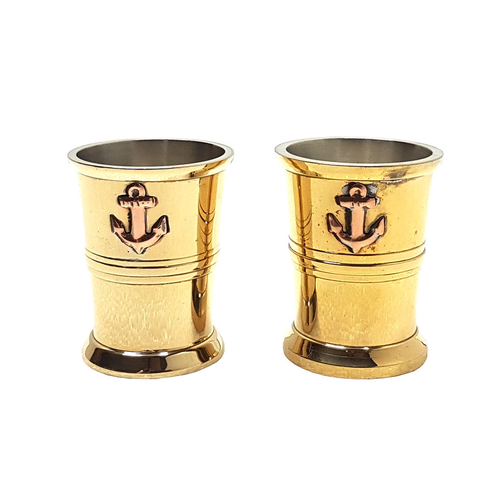 New Arrival Nautical Shot Glass Brass Nautical Cocktail Glasses with Wooden Box bar Accessories Customized Wine Glasses