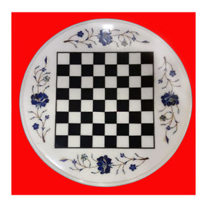 Solid Marble With Lapis Lazuli Stone Inlay Design Coffee Table Top - Product Image 1