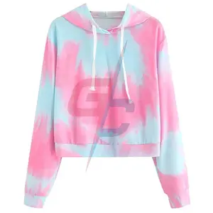 Dames Hoodie Sweatshirts Tienermeisjes Casual Lange Mouwen Tie-Dye Crop Capuchon Trui Trui Blouse Tops Shirts Leverancier