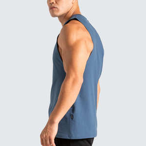 Débardeur bleu clair en coton pur, personnalisable OEM, pour homme/garçon, collection été, tissu extensible. - Product Image 3