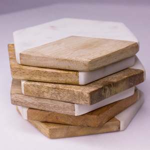 Sous-verre en bois et marbre pour support en marbre, dessous de verres en pierre grise, à vendre, cadeau de bienvenue, nouvelle collection - Product Image 5