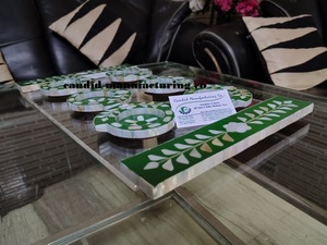 Ensemble de sous-verres en nacre sous-verres en coquillage avec plateau Plateau en acrylique avec poignée en nacre Ensemble de sous-verres en coquillage de luxe - Product Image 3