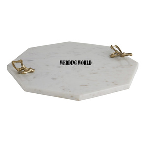 Bandeja de servicio de mármol de diseño personalizado, plato hecho a mano con acabado blanco, artículos de hotel, mesa, venta al por mayor, nueva bandeja de servicio de mármol - Product Image 1