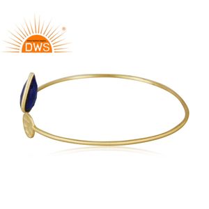 Lapis Lazuli Gemstone Bangle Handmade <b>Gold</b> Plated Silver <b>Adjustable</b> Cuff Bangle Manufacturer Jewelry Classic Collection - Product Image 2