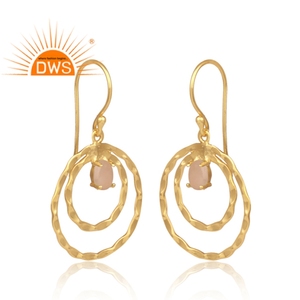 Conjunto de gemas de Calcedonia Natural, joyería india, venta al por mayor, oro plateado 925 Plata, pendientes de aro doble, proveedor de joyería - Product Image 2