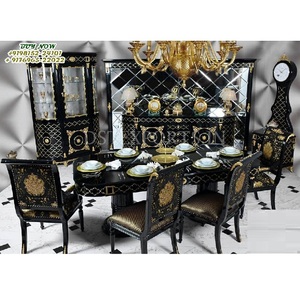 Conjunto de comedor estilo Vintage, juego de mesa de comedor estilo barroco de lujo en negro, dorado y polaco, mobiliario Formal para comedor - Product Image 1