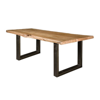 Table à manger moderne de luxe en bois d'acacia massif avec plateau en bois naturel et pieds en fer, meubles de salle à manger, ensemble de meubles pour la maison