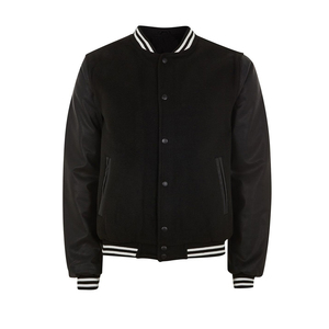 Chaqueta universitaria con letras de béisbol negra personalizada al por mayor para hombre, chaqueta de invierno de talla grande para hombre, Mangas de cuero de calidad de marca - Product Image 4