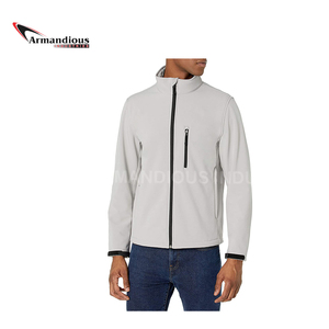 Manteau de sports d'hiver à coquille souple pour hommes avec col à capuche, fermeture à glissière en tissu clair de couleur unie pour le printemps et l'automne - Product Image 5