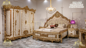 Armario de Dormitorio de Lujo Tallado en Madera, Estilo Clásico, Armario de Dormitorio con Tallado Pesado, Estilo Regio, Armario Dorado para Dormitorio - Product Image 2