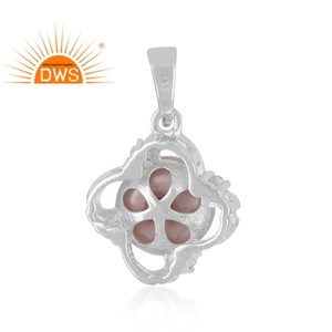 Bijoux pendentif plaqué rhodium blanc gros pendentif perle grise et pierre précieuse zircon blanc Collection Vintage - Product Image 3