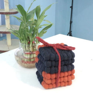 Handmade Orange and <b>Black</b> Wool <b>Coaster</b> Trivet Set Square Shaped Felt Form Squares <b>Coaster</b> Set - Product Image 1