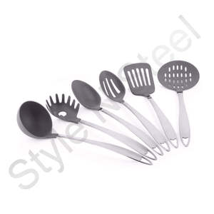 Ustensiles de cuisine en nylon antiadhésifs avec poignée, lot de 6 accessoires de cuisine en acier inoxydable - Product Image 1