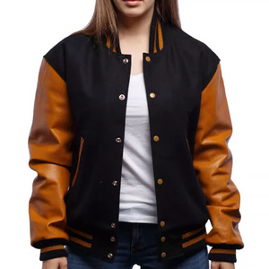 OEM Custom Women Letterman Varsity Jacket Waterproof Wool Body Leather Sleeve Baseball Bomber Cotton/Polyester School College - Product Image 3