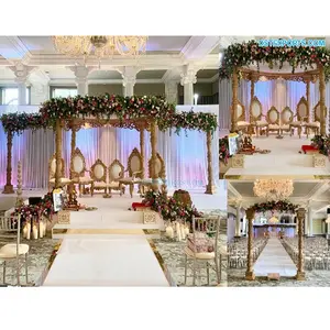 Gorgeous Garden Theme Wedding Wooden Mandap Indian Ceremony Rustic Wedding Mandap Decor Vintage Wedding Mandap with Floral Decor