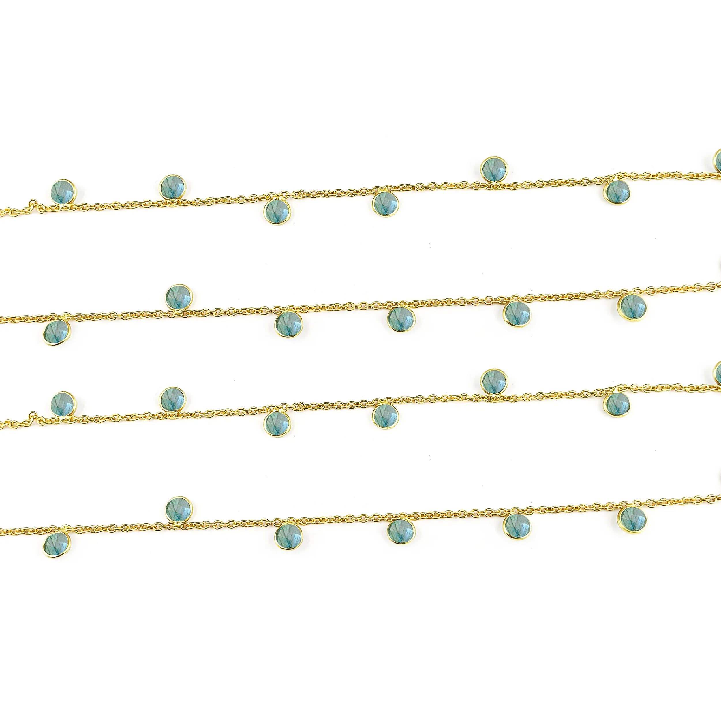 Labradorite Faceted 4mm Round Gemstone Fancy Bezel Chain Jewelry Making Components, Necklace/Bracelet Making Chain