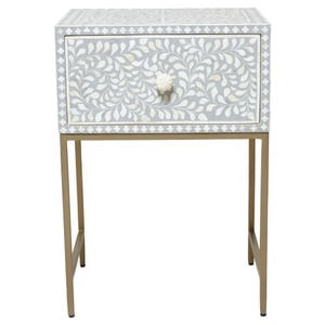 Table de chevet contemporaine en bois à un tiroir incrustation d'os de style européen faite à la main pour l'hôtel, la maison et la chambre à coucher Design traditionnel - Product Image 2