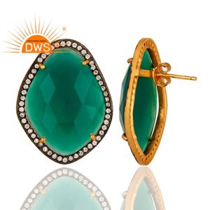 Unshape <b>Green</b> Onyx Gemstone Earrings Wholesale 18k Gold Plated Sterling Silver Designer Stud Earrings Jewelry - Product Image 3