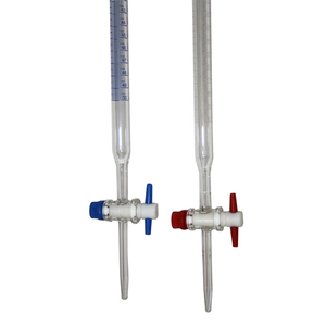 Burette à trou droit simple en verre borosilicate 3.3. Capacité de 25 ml. Robinet en verre. Bleu, graduations en céramique. - Product Image 3