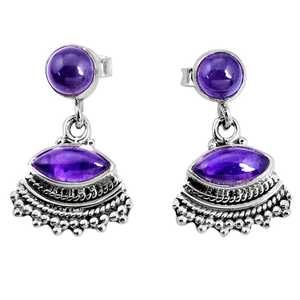 Unique Améthyste Cabochon Gemme Ronde & Marquise Forme 925 Boucles D'oreilles En Argent Sterling OEM À La Main Fine Jewelry ODM En Gros - Product Image 1