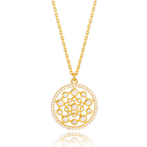 Collar con colgante de circonita redonda, joyería de plata de ley 925 turca, elegante - Product Image 4