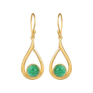 Anillo de piedras preciosas de Aventurina verde, proveedor de joyería de plata de ley chapada en oro, gancho colgante, fabricante de joyería - Product Image 1