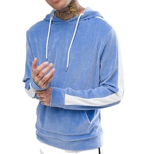 Venta al por mayor de los hombres Streetwear de terciopelo Sudadera con capucha blanco con raya lateral de - Product Image 3