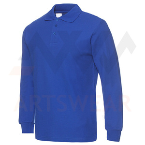 Camiseta de manga larga de alta calidad para hombre y mujer, polo de color azul, 100% algodón, informal, con logotipo personalizado, venta al por mayor, unisex - Product Image 3
