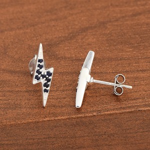 Pendientes de tuerca de iluminación de Plata de Ley 925 con diseño de perno de trueno con piedras preciosas de ónix negro Natural para mujer, joyería fina de última moda - Product Image 4