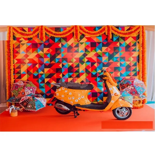 Gorgeous Colorful Wedding Photo Booth Scooter Unique Style Bride Scooter Entry For Wedding Indian Wedding Couple Photoshoot