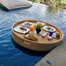 Plateau flottant en rotin tissé à la main, service de luxe, natation avec forme ronde, livraison gratuite - Product Image 4