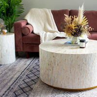 Table basse élégante de style européen, tendance actuelle, tabourets/ottomans ronds en jonc de mer naturel, salon, couleur blanche, fabriqué à la main au Vietnam