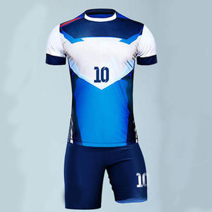 Ensemble de maillots de football sublimés personnalisés pour hommes, manches courtes, anti-transpiration, uniforme de football bleu et blanc, numéro d'équipe 10, coupe athlétique - Product Image 4