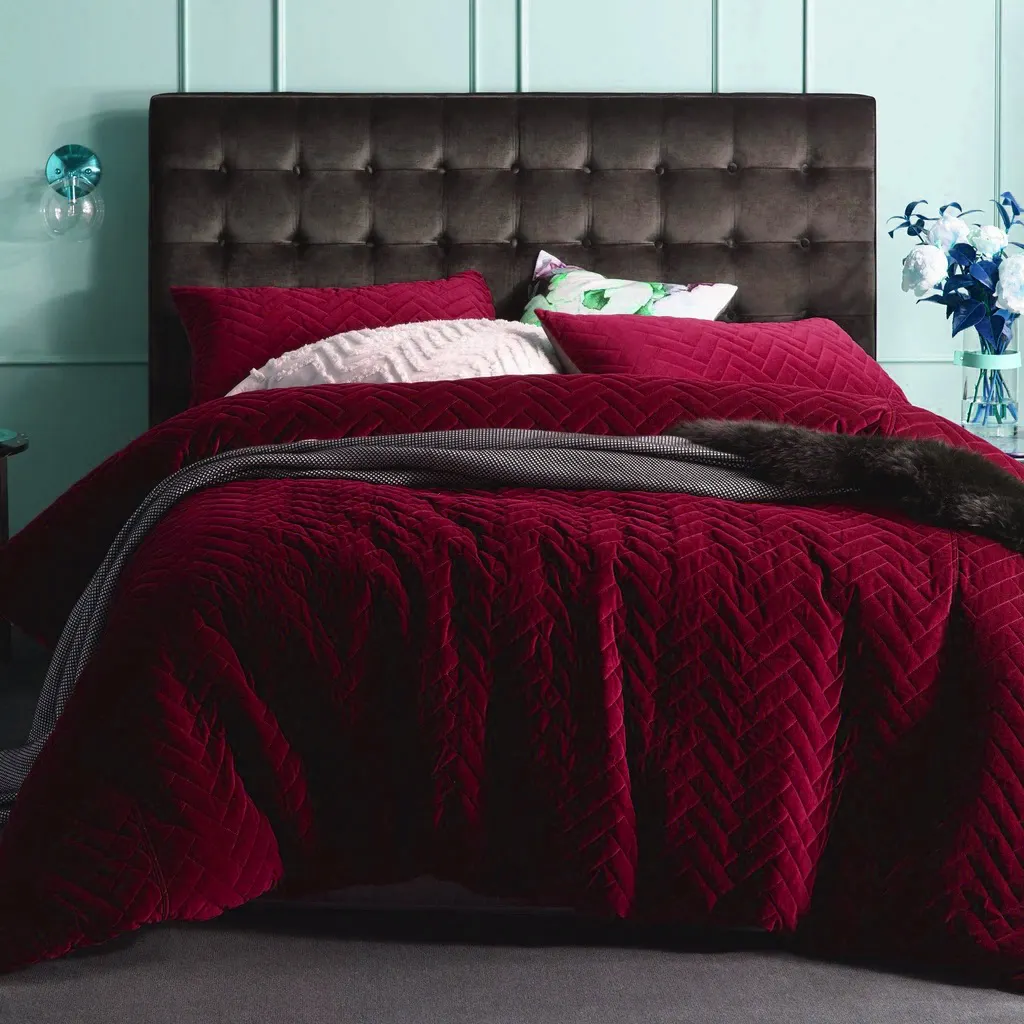 Indian Summer 100% Cotton Velvet Quilted Comforter Set Wedding Bedspread Warm Bed Quilt
