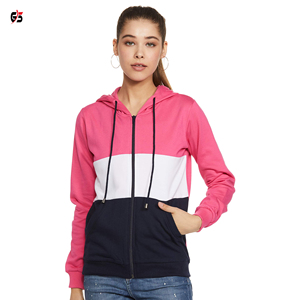 Vente en gros de sweat à capuche pour femme avec fermeture éclair, 100% coton polaire, logo personnalisé, impression brodée, manches complètes - Product Image 3