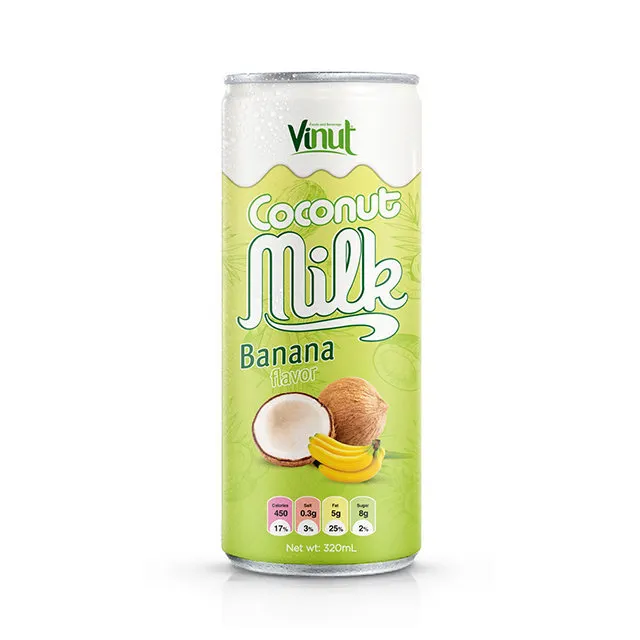 ジュース天然ココナッツミルクベトナムOEM生産320mlVINUT缶詰ココナッツミルクとバナナフレーバー10% 純度40% ブリックス