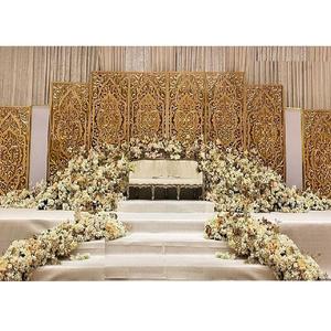 แผงทองภาษาอังกฤษสำหรับงานแต่งงาน,ฉากหลังเวทีงานแต่งงานทันสมัยสีทอง - Product Image 1