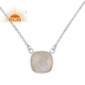 Solide 925 Fine En Argent Sterling Collier Bijoux Fabricant Coussin Forme Pendentif en pierre de Lune Arc-En-Ciel En Gros - Product Image 2