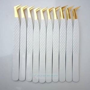 Pinzas de pestañas de acero inoxidable de uso lateral doble profesional de Venta caliente/pinzas de Punta dorada de Color blanco - Product Image 2
