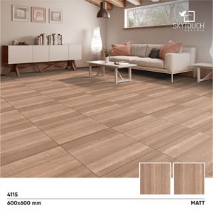 Baldosa de Cerámica Rústica de Porcelana Imitación Madera, 600x600 mm, Superficie Marrón Mate, Producto Patentado, Perfecta para Pisos - Product Image 2
