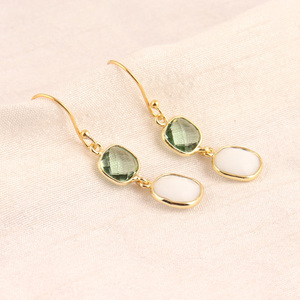 Roxi — boucles d'oreille en forme de coussin améthyste vert, quartz et agate blanche, plaqué or, double pierre, pendentifs - Product Image 6