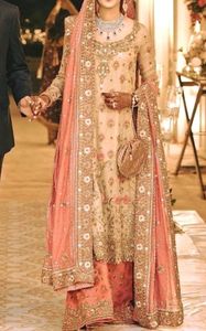 DAZZLING INDIAN/PAKISTANI LONG <b>TOP</b> LEHENGA DRESS Embellished DABKA, STONE GLASS BEADS work for Wedding 2022 - Product Image 2