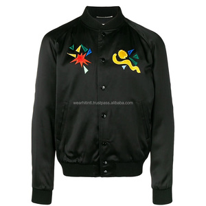 Custom Streetwear Sublimation Printed Satin Bomber Jacket for <b>Men</b> and Women with Applique Logo Embroidery <b>Winter</b> Varsity <b>Coat</b> - Product Image 1