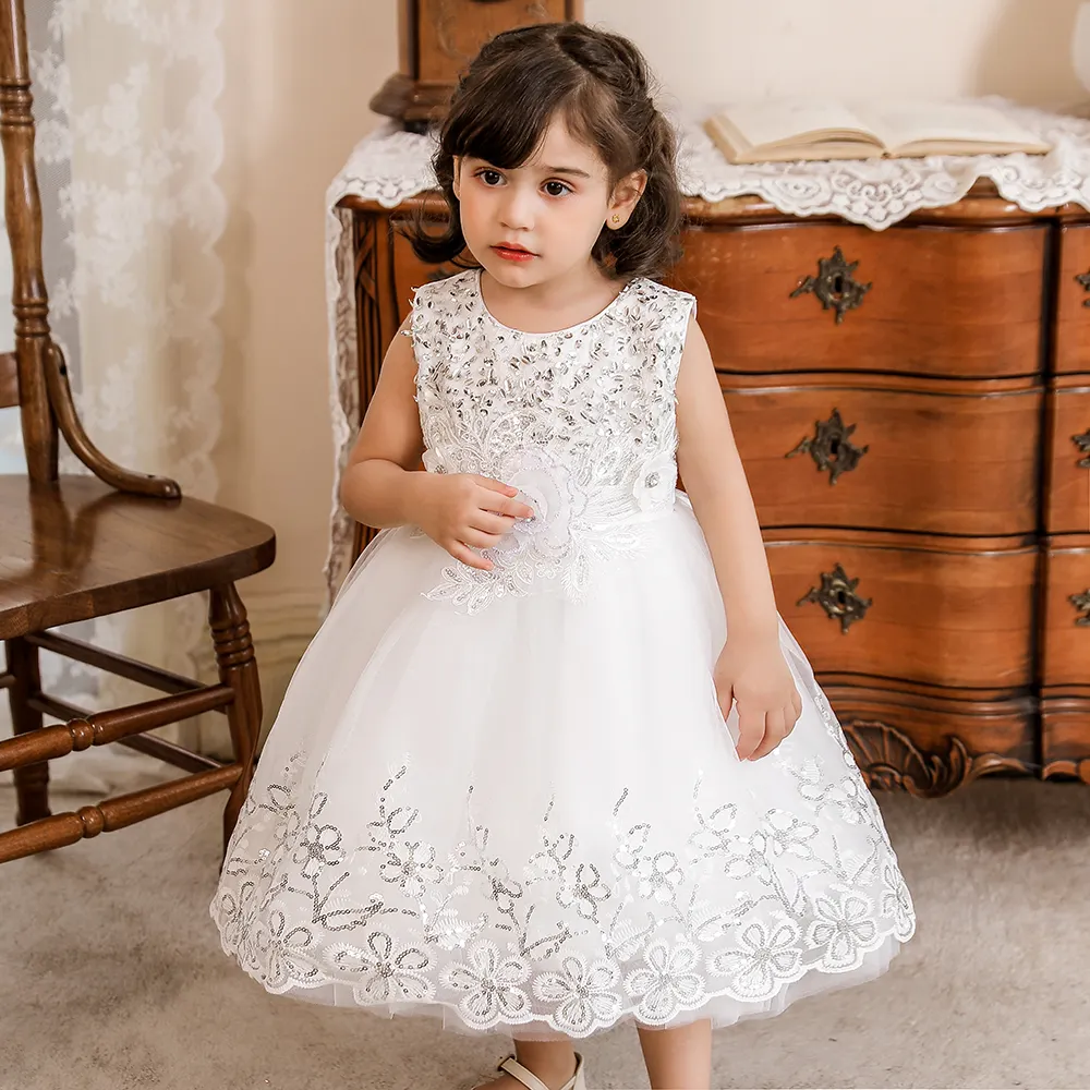 MQATZ Sleeveless Toddler Girls Clothing Princess Children Party Dress Flower Girl Dresses White Wedding