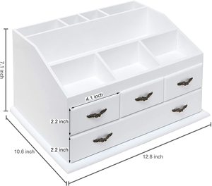 White Rectangle Makeup Organizer with 4 <b>Drawers</b> and 8 Compartments <b>for</b> Cosmetics <b>Storage</b> Display Rack - Product Image 4